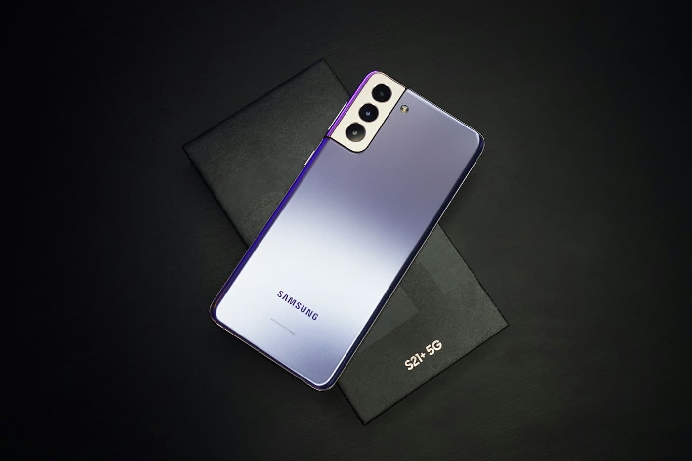 Samsung smartphone resting on its box