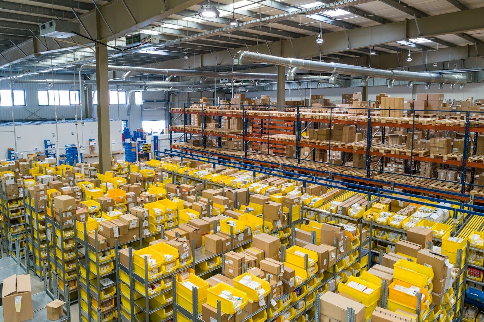 Warehouse floor with packed orders ready for dispatch